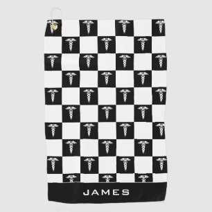 Serviette De Golf Symbole Médicale noir et blanc personnalisé Caduce
