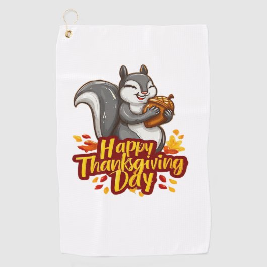 Serviette De Golf T-shirt classique Bon thanksgiving mignon écureuil (Devant)