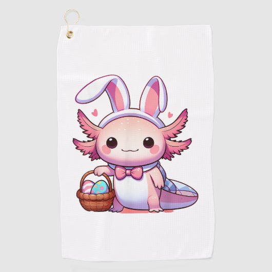 Serviette De Golf T-Shirt de Pâques Axolotl Oreilles de Lapin Œufs (Devant)
