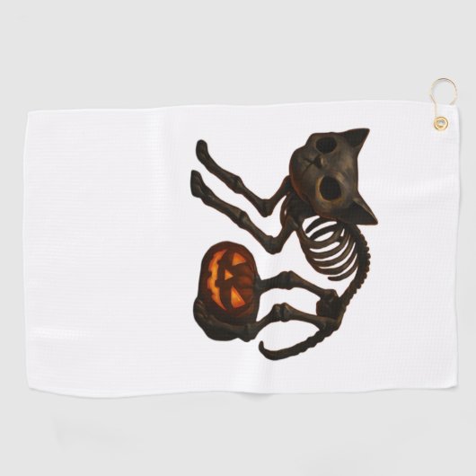 Serviette De Golf T-shirt déplaisant Chat Squelette Halloween Cadeau (Horizontal)