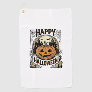 Serviette De Golf T-shirt Halloween Citrouille Cimetière Vintage Art