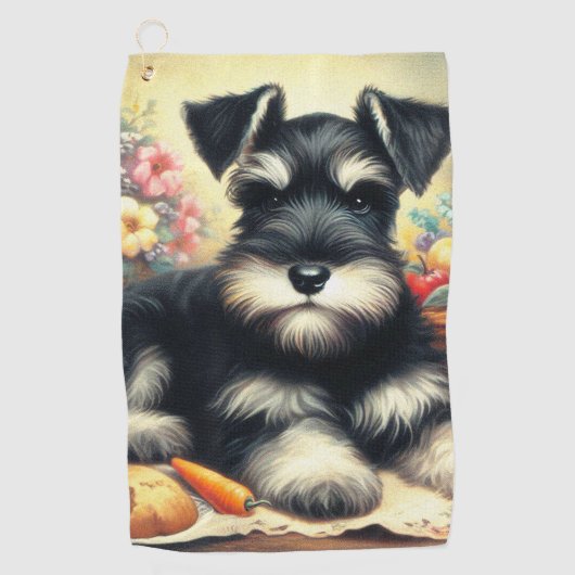 Serviette De Golf Tableau Schnauzer vintage (Devant)