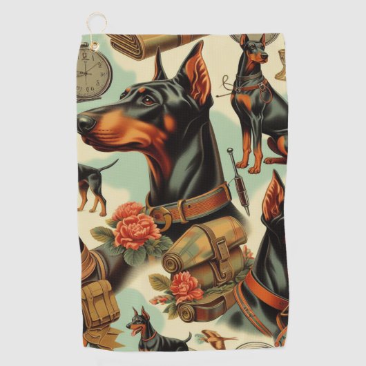 Serviette De Golf Tableau vintage Doberman sans joint (Devant)