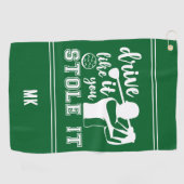 Serviette De Golf Tapis de golf vert et blanc drôle avec monogramme (Horizontal)