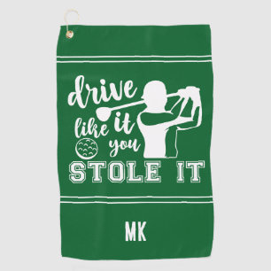 Serviette De Golf Tapis de golf vert et blanc drôle avec monogramme 