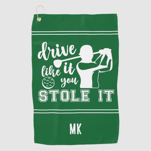Serviette De Golf Tapis de golf vert et blanc drôle avec monogramme (Devant)
