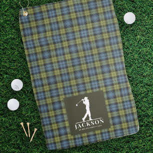 Serviette De Golf Tartan écossais Plaid Blue Green Monogramme