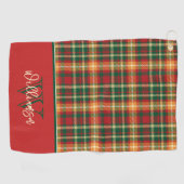 Serviette De Golf Tartan Orange Vert à carreaux Monogram (Horizontal)