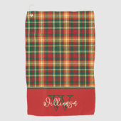 Serviette De Golf Tartan Orange Vert à carreaux Monogram (Devant)