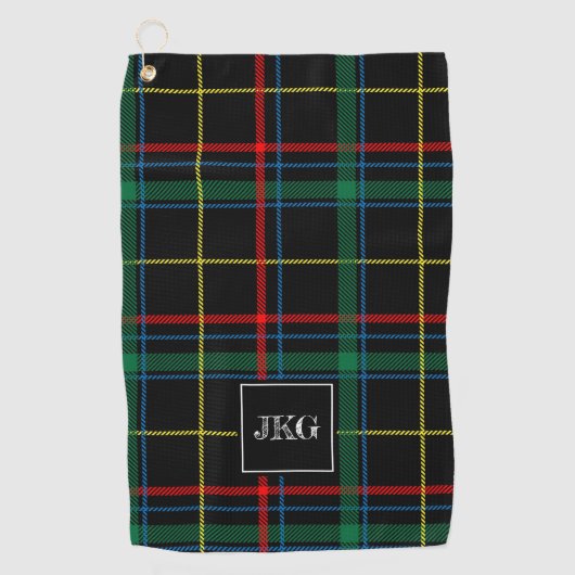 Serviette De Golf Tartan vert noir moderne décoré d'un monogramme du (Devant)