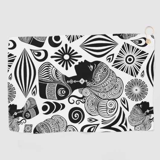 Serviette De Golf Tatouage Tribal Portrait de Fille Africaine (Horizontal)
