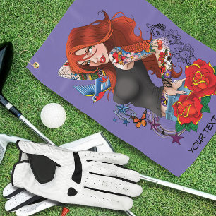 Serviette De Golf Tatouages de femme rousse
