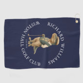 Serviette De Golf Tee-Rex Dinosaur Golfer Name And Club Navy Blue (Horizontal)