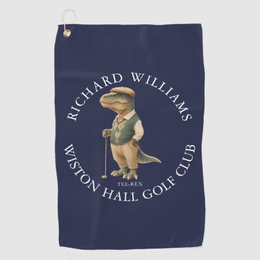 Serviette De Golf Tee-Rex Dinosaur Golfer Name And Club Navy Blue (Devant)