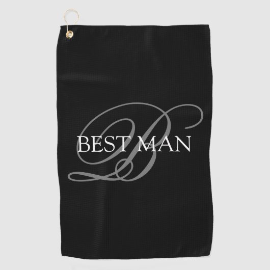 Serviette De Golf Témoin de mariage Monogramme Noir Gris (Devant)