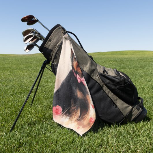 Serviette De Golf Terrier Australien avec des Roses - Saint-Valentin (Vert)