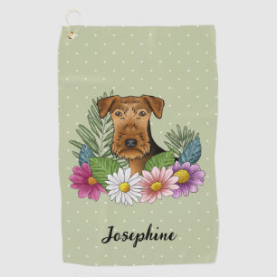 Serviette De Golf Tête de chien Airedale Terrier Fleurs Colorées Ver