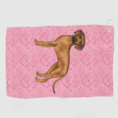 Serviette De Golf Tête De Chien Rhodesian Ridgeback Sur Coeurs D'Amo (Horizontal)