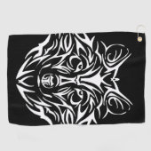 Serviette De Golf Tête de loup blanc sur noir (Horizontal)