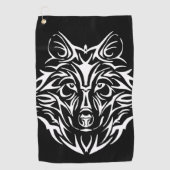 Serviette De Golf Tête de loup blanc sur noir (Devant)