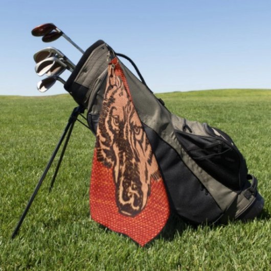 Serviette De Golf Tête de loup sur fond rouge 