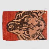 Serviette De Golf Tête de loup sur fond rouge  (Horizontal)