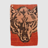 Serviette De Golf Tête de loup sur fond rouge  (Devant)