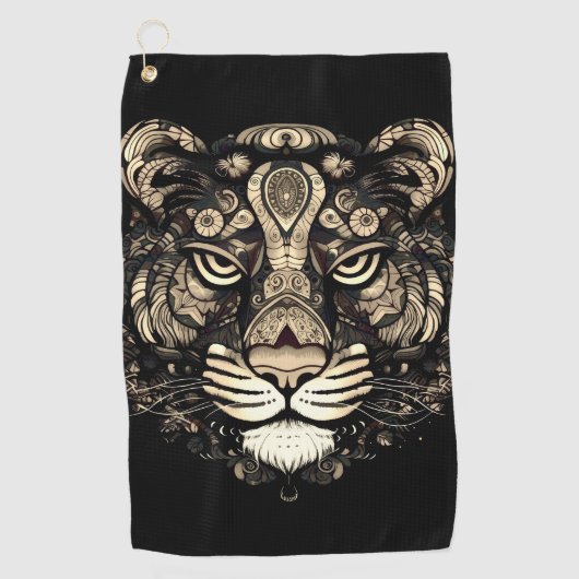 Serviette De Golf Tête de Tigre Doré  (Devant)