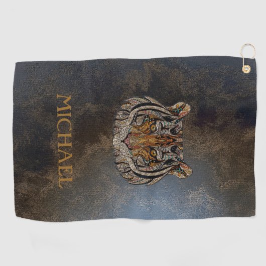 Serviette De Golf Tête de tigre, visage, look cuir (Horizontal)