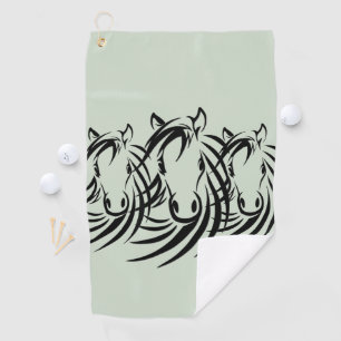 Serviette De Golf Têtes de cheval noir sur fond vert
