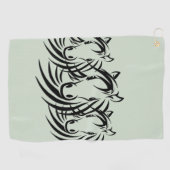 Serviette De Golf Têtes de cheval noir sur fond vert (Horizontal)