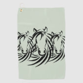 Serviette De Golf Têtes de cheval noir sur fond vert (Devant)
