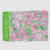 Serviette De Golf Texas Map Pink & Green Preppy Motif Personnalisé (Horizontal)