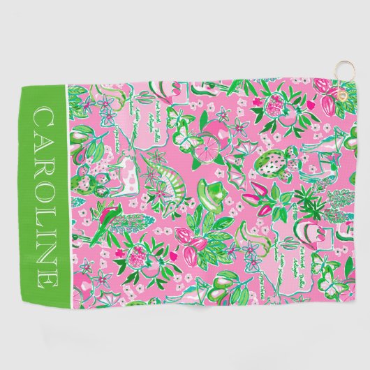 Serviette De Golf Texas Map Pink & Green Preppy Motif Personnalisé (Horizontal)