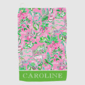Serviette De Golf Texas Map Pink & Green Preppy Motif Personnalisé (Devant)