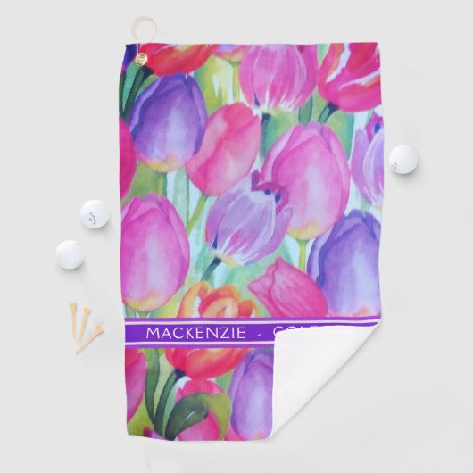 Serviette De Golf TEXTE BLANC DE MONogramme FLORAL ROSE (En situation)