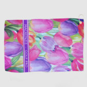 Serviette De Golf TEXTE BLANC DE MONogramme FLORAL ROSE (Horizontal)