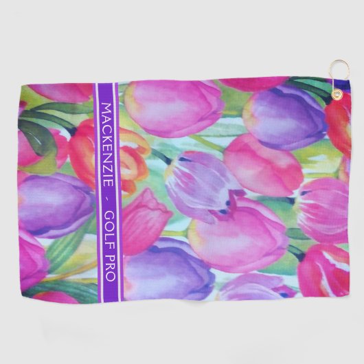 Serviette De Golf TEXTE BLANC DE MONogramme FLORAL ROSE (Horizontal)