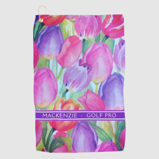 Serviette De Golf TEXTE BLANC DE MONogramme FLORAL ROSE (Devant)