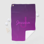 Serviette De Golf Texte monogramme modifiable moderne & Ombre violet (En situation)