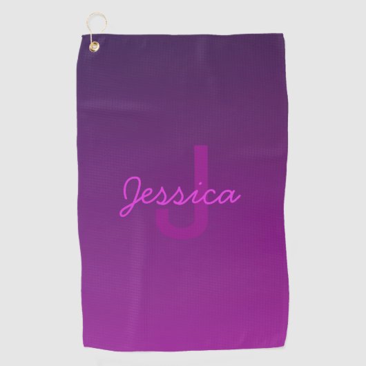 Serviette De Golf Texte monogramme modifiable moderne & Ombre violet (Devant)