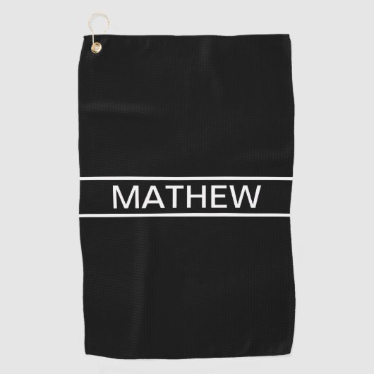 Serviette De Golf Texte personnalisable | Bold Modern Black & White (Devant)