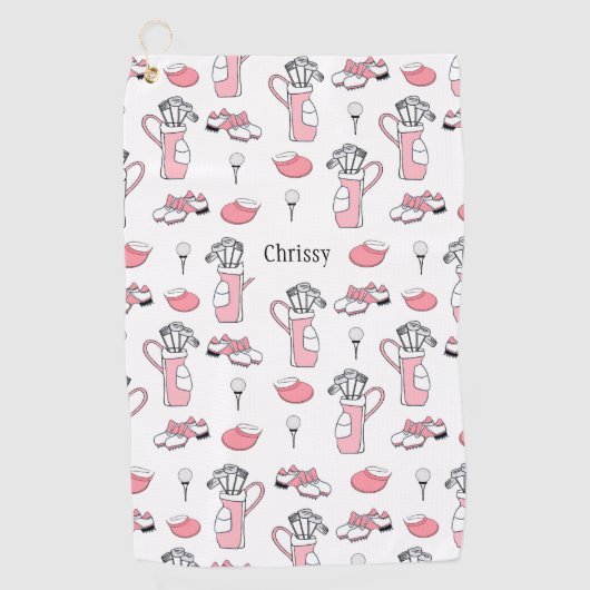 Serviette De Golf Thème de golf rose et blanc personnalisé Dames (Devant)