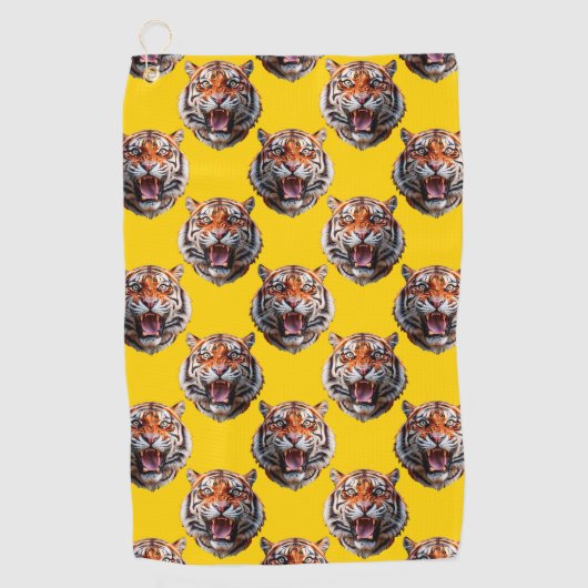 Serviette De Golf Tiger Head Pattern Design Yellow  (Devant)