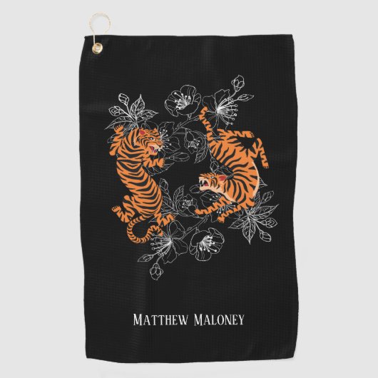 Serviette De Golf Tigre Avec Cerisier Fleur Golf Votre Nom (Devant)
