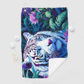 Serviette De Golf Tigre blanc en fleurs violettes Réflexion (En situation)