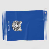 Serviette De Golf Tigre blanc personnalisé et trois bandes sur le bl (Horizontal)