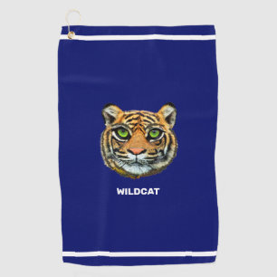 Serviette De Golf Tigre & Texte de Wildcat sur des rayures bleu mari
