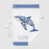Serviette De Golf Toile Bleue Plage Florale Dauphin Personnalisé (En situation)