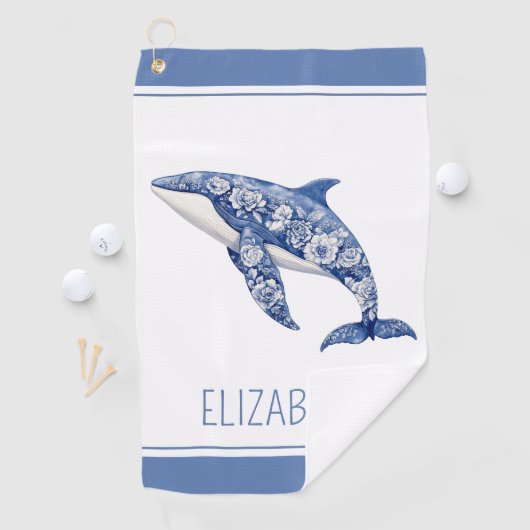 Serviette De Golf Toile Bleue Plage Florale Dauphin Personnalisé (En situation)